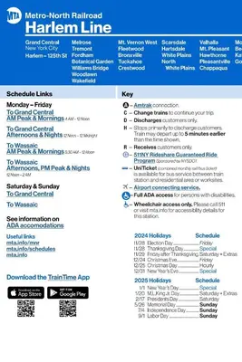 a screenshot of the menu for the northrail harlem line at Neighborhood Apt-walk to Train-McLean Ave, 30mins to NYC in Yonkers