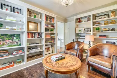 a living room with two chairs and a table at 1 Mi to Vineyard Serene Berkshires Country Escape in Richmond