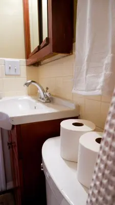 a bathroom with a white toilet and a sink at Morristown Charm in Morristown