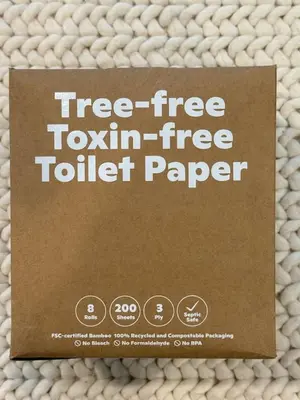 a box of tree free toxin free toilet paper at Private Modern 1st Flr 3 Bed Apt Close to Downtown in Torrington