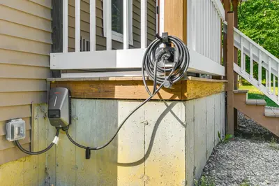 a house with a security device attached to a porch at 6 Mi to Mt Snow Grand Summit Resort Spacious Home in Wilmington