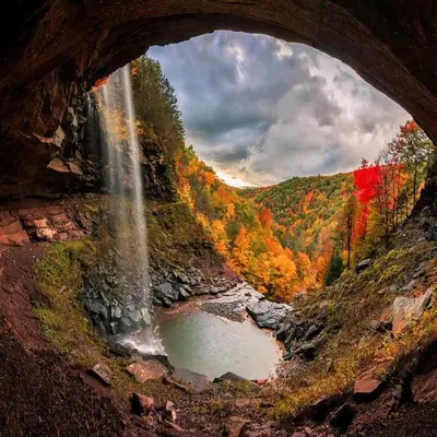 a view of a waterfall from under a bridge at Cozy Downtown Hunter Mountain Getaway in Hunter