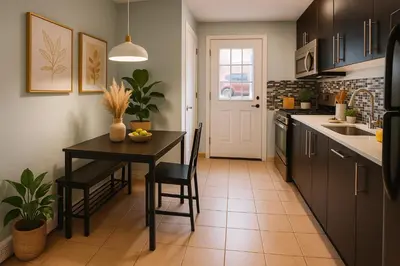 a kitchen with a table and chairs and a sink at 2 BR Apt|15 Min to NYC|Book Today in North Bergen