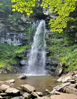 a waterfall in the middle of a river at Charming Home on Esopus Creek in Saugerties