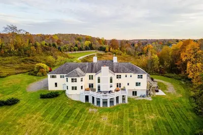 an aerial view of a large white house at Rhinebrook Estate 8 Bed 11 Bath Sleeps 20 in Hyde Park