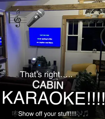 a microphone in front of a room with a couch at Adirondack Trailside Cabin in Caroga Lake