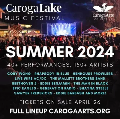 a flyer for a concert at a music festival at Adirondack Trailside Cabin in Caroga Lake