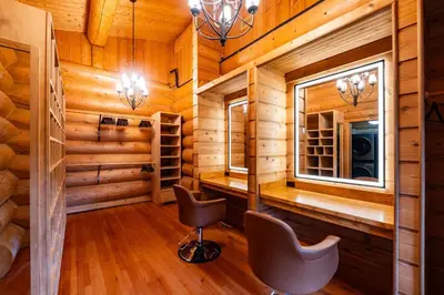 a log cabin office with two chairs and a window at Welcome to the Lodge! Little Falls NY in Little Falls