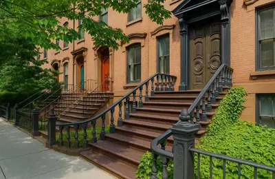 a set of stairs in front of a building at Bright Downtown Room near Yale & East Rock! in New Haven