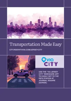 a poster of a car on a road with a city at 20 min NYC-Modern Private Room-Queen Bed-Parking Available But Confirm with Hosts in Jersey City