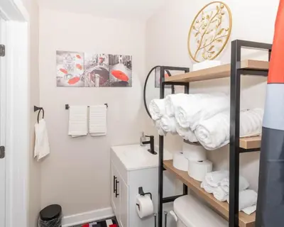 a room with a bunk bed and a sink at Central Albany Apartment with WiFi Walk to Capitol and Empire Plaza in Albany
