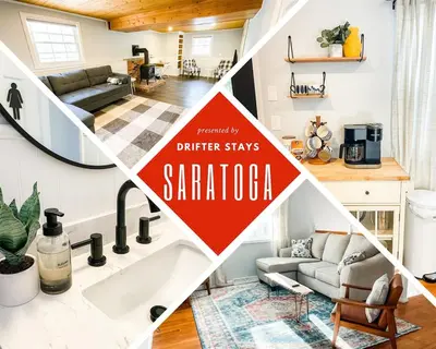 a collage of photos of a kitchen and a living room at Sparkling Saratoga 3BR home near Track and SPAC Dogs in Saratoga Springs