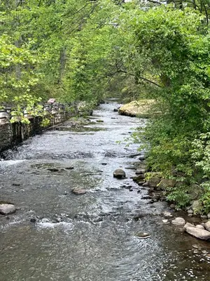 a stream with rocks in the middle of a river at Saratoga Getaway in Saratoga Springs