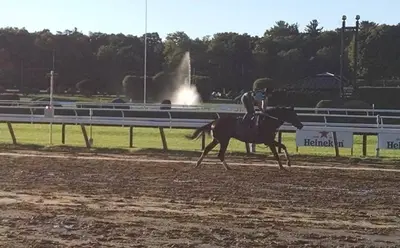 a person riding a horse on a race track at Sunny & spacious pied-à-terre by Union & Proctors! in Schenectady