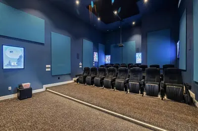 an empty room with chairs and blue walls at The Perfect Pocono Escape in Pocono Farms East