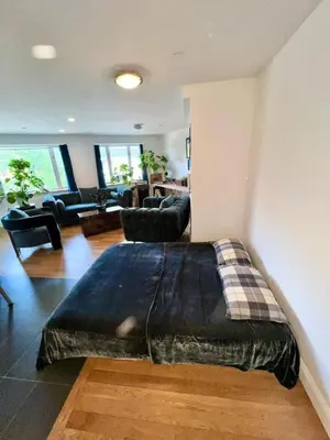 a living room with a bed in the middle of a room at 1 BEDROOM WITH SLEEPING IN LIVING ROOM Williamburg in Brooklyn