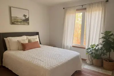 a bedroom with a white bed with a window at Blue Bird Chalet 5BR with Sauna near Skiing in East Chatham