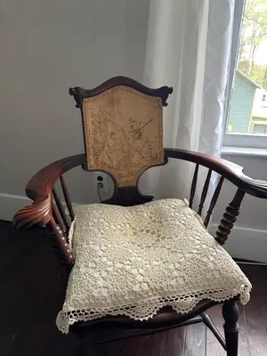 a wooden chair with a pillow on top of it at New Leeds listing Near Graces diner and Hudson! in Catskill