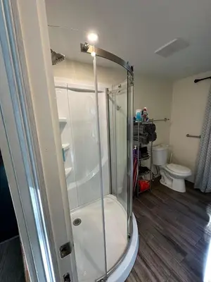 a shower stall in a bathroom with a toilet at New Leeds listing Near Graces diner and Hudson! in Catskill
