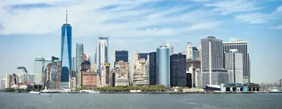 a view of a city from the water with at The Cosmo Outstand NYC - Private Room near Times Square in New York