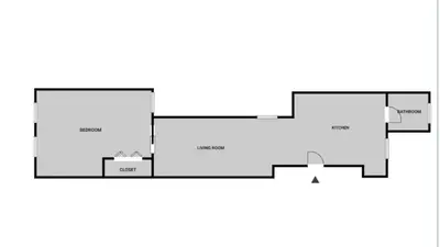 a floor plan of a bedroom with a fireplace at Blueground Alphabet City washer nr Tompkins Square Park NYC-2161 in New York