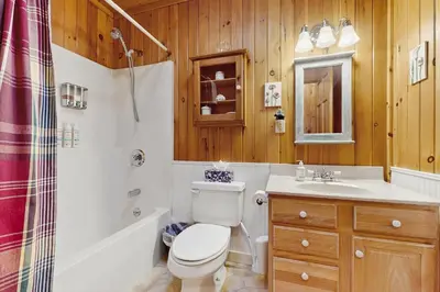 a bathroom with a toilet and a sink and a shower at Chimney Hill Retreat in Wilmington