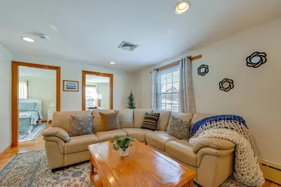 a living room with a couch and a coffee table at Heart of Five College Consortium! Hadley Home in Hadley