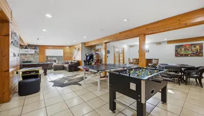 a living room with ping pong tables and ping pong balls at Amazing Views Hot Tub Fire Pit Game Room in Ashland