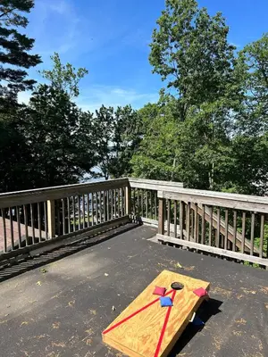 a kite sitting on top of a bridge at Saratoga Lake Boathouse Retreat in Saratoga Springs