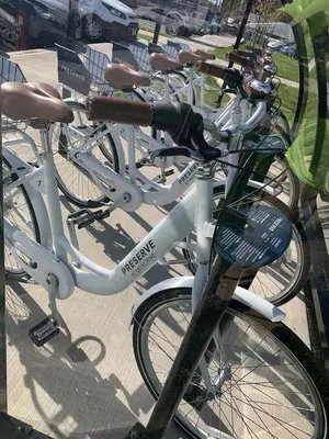 a row of bikes parked next to each other at Landing Apartments - The Preserve at Great Pond in Windsor
