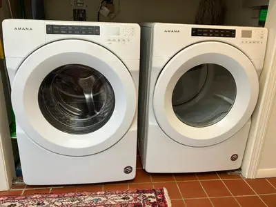 two white washing machines sitting next to each other at Lakeridge Litchfield townhouse pool tennis skiing in Torrington
