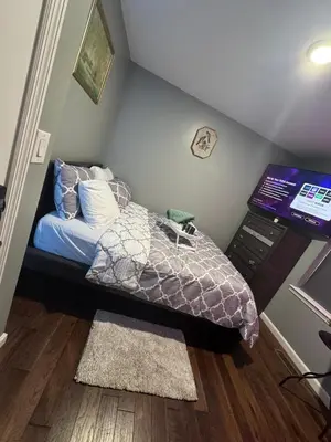a bedroom with a bed and a dresser at Cozy 3-Bedroom Apartment in Newark near NYC in Newark