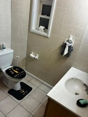 a bathroom with a toilet and a sink at a whole house in Schenectady