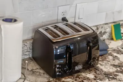 a toaster sitting on top of a kitchen counter at The Willowbrook Catskills in Athens