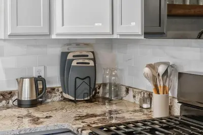 a kitchen counter with a toaster on the counter at The Willowbrook Catskills in Athens