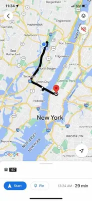 a map of new york with a marker on it at Comfy 3rd Floor Studio Near NYC in Ridgefield Park