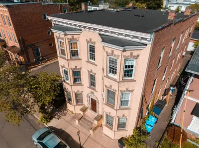 an overhead view of a large brick building at Studio in Little Italy in New Haven