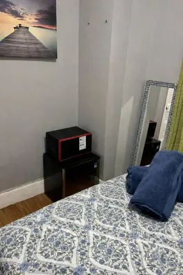 a bedroom with a bed and a dresser and a mirror at Room in a 2 Bedrooms Apartament Long Island City, Kitchen and Bathroom shared with very nice host in New York