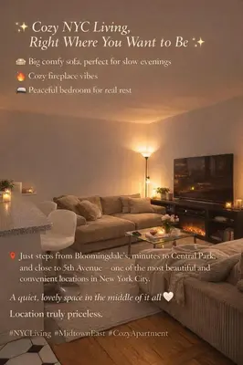a living room with a couch and a television at Beautiful cozy place in HEART MANHATTAN in New York