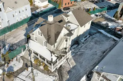 an overhead view of a large white house at Harbor Haven, Apt # 3, 3BR/2BA in Stamford