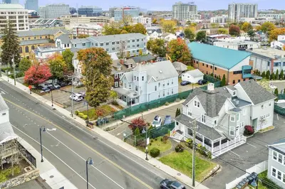 an aerial view of a city with houses and a street at Harbor Haven, Apt # 3, 3BR/2BA in Stamford