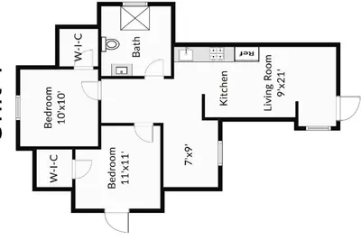 a black and white floor plan of a house at Harbor Haven, Apt #4 - 2BR/1BA in Stamford