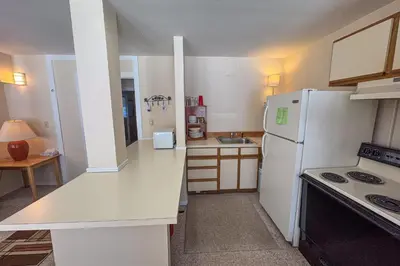 a kitchen with a white refrigerator and a stove at Glen Run 2S in West Dover