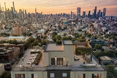 a view of the city from the rooftop of a building at Blueground Southside rooftop nr McCarren Park NYC-2012 in Brooklyn
