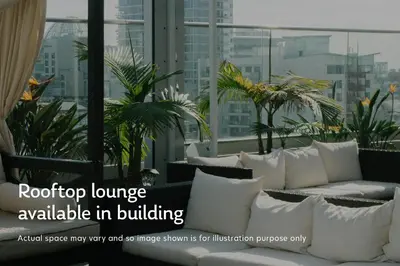 a room with white pillows and plants on a building at Blueground Williamsburg rooftop nr Domino Park NYC-2204 in Brooklyn