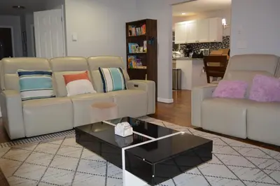 a living room with a couch and a coffee table at Pocono Pride in East Stroudsburg