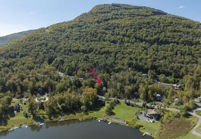 an aerial view of a mountain with a lake at Cozy Mountain Retreat 3 Min to Hunter Mountain in Hunter