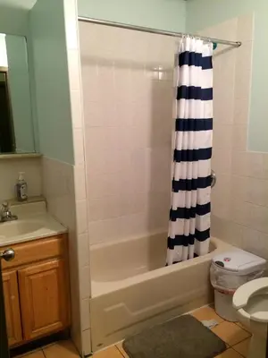 a bathroom with a tub and a toilet and a sink at Manhattan Bowery Lodge in New York