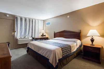 a bedroom with a large bed and a window at Knights Inn Amsterdam in Amsterdam