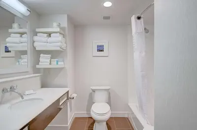 a white bathroom with a toilet and a sink at Hampton Inn & Suites Springfield Downtown in Springfield